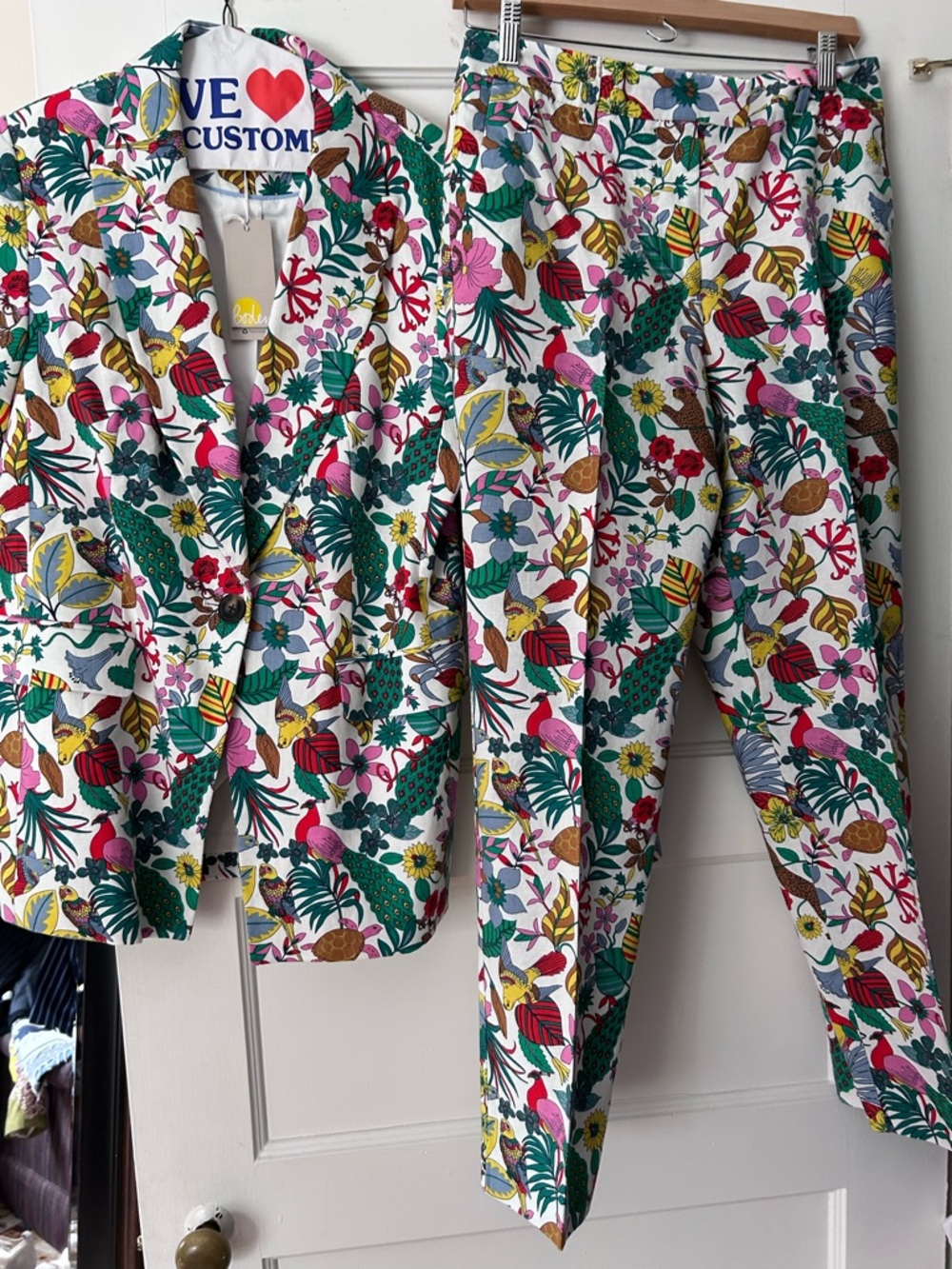 Boden Tropical Floral Blazer and Pants in White Multicolor